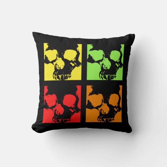 Coussin Pop art crânes punk retro Halloween (Recto)
