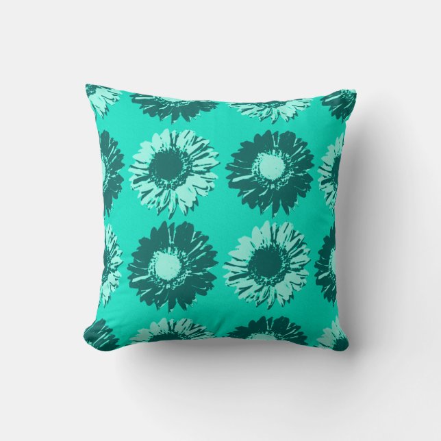 Coussin Pop Art Daisies - Turquoise, Aqua et Turquoise (Recto)