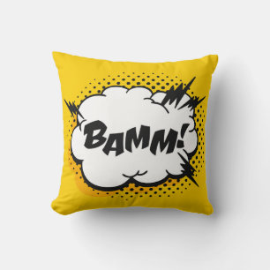Coussin Pop art discours bulle dessin avec du texte. Caric