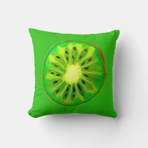 Coussin Pop art kiwi fruit lumineux aquarelle originale