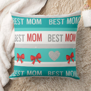 Coussin Pop Art MEILLEURE MÈRE Rayure – Amour Rétro Audaci