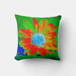 Coussin Pop Art Orange Daisy sur Vert