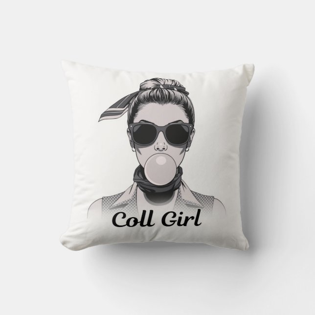 Coussin Pop Art Retrô Mulher Fashion Preto e Branco  (Recto)