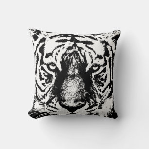 Coussin Pop Art Tiger Head Modèle moderne noir blanc
