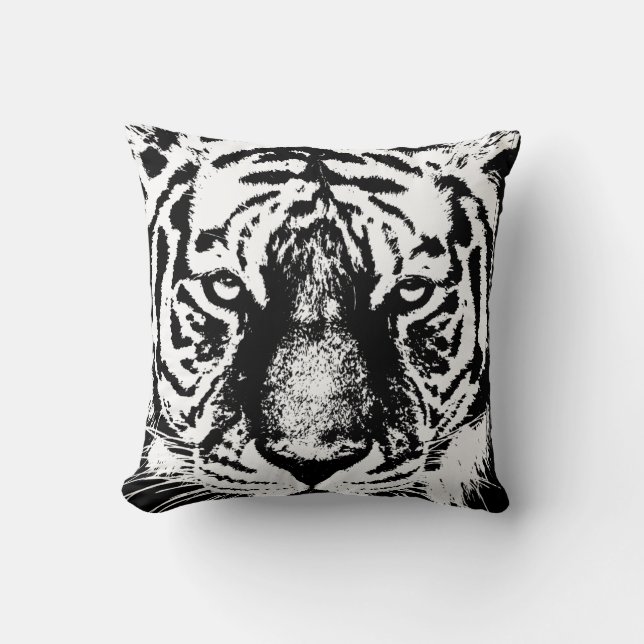 Coussin Pop Art Tiger Head Modèle moderne noir blanc (Recto)