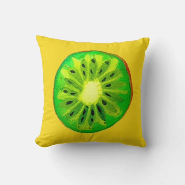 Coussin Pop art vif kiwi fruit original aquarelle (Recto)