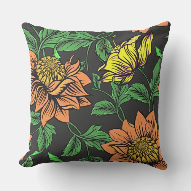 Coussin Pop Fleurs Lumineuses de l'Arrière - plan noir (Recto)