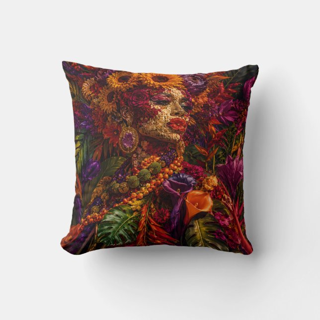Coussin pop floral, reine africaine, botanique (Recto)