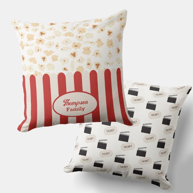 Coussin Popcorn Retro Cinéma Monogramme (Popcorn Retro Movie Cinema Monogram Throw Pillow)