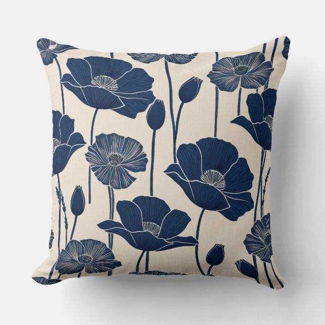 Coussin Poppies bleues (Recto)