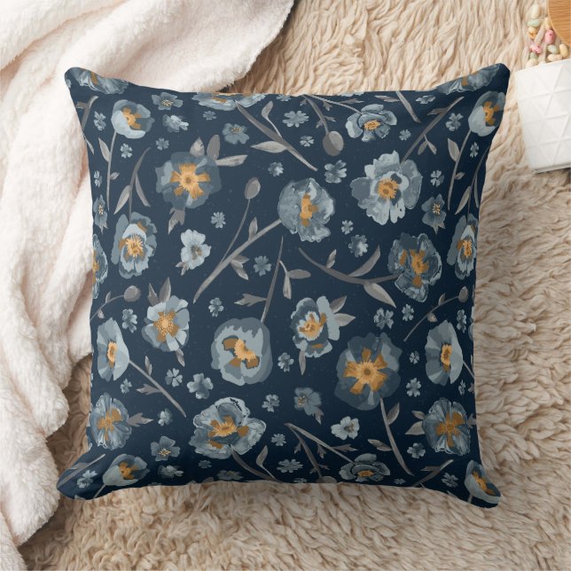 Coussin Poppies Charmante bleu gris jaune floral (Couverture)