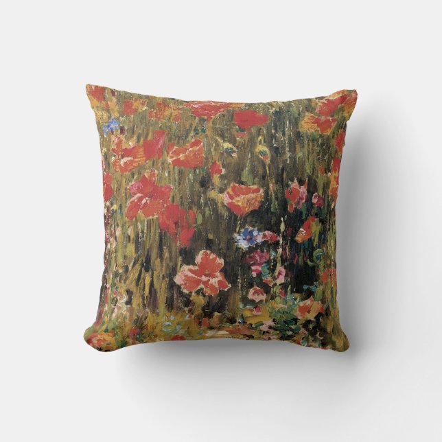 Coussin Poppies de Robert Vonnoh, Impressionnisme Vintage (Recto)