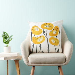 Coussin Poppies jaunes Abstrait Floral Minimaliste