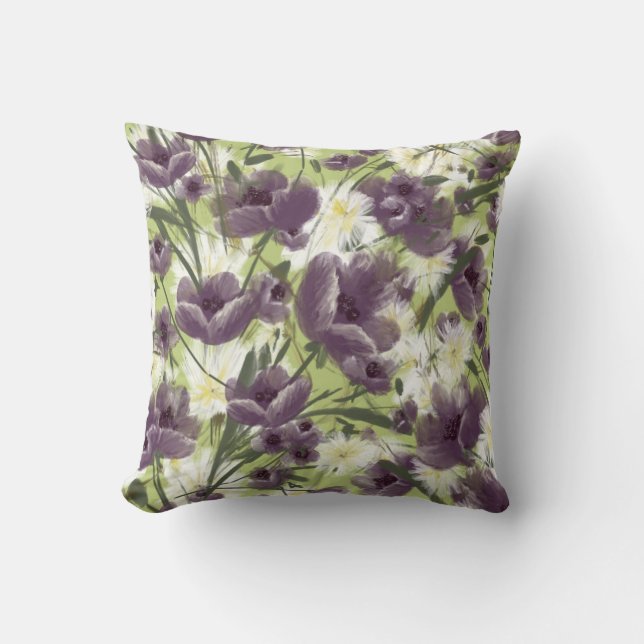 Coussin Poppies pourpres dans Green Mellow Garden (Recto)