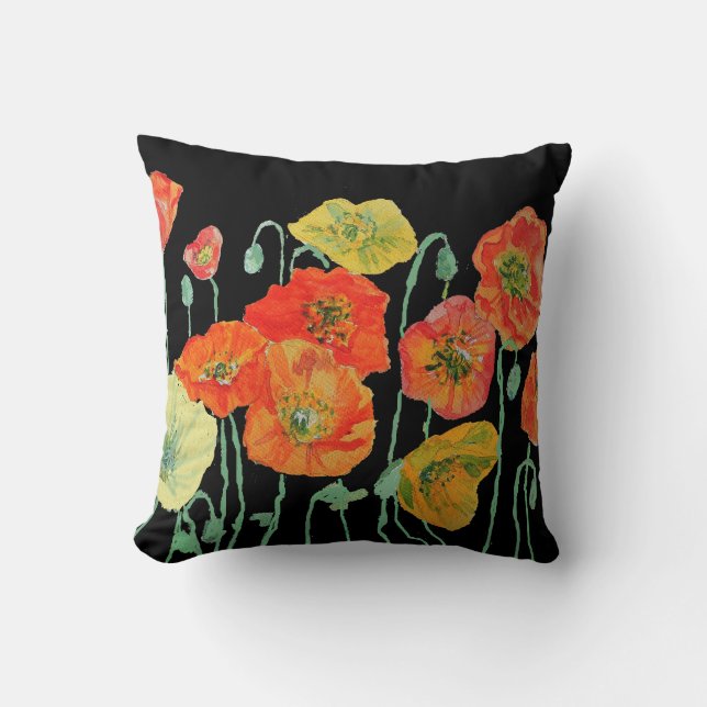 Coussin Poppy art déco Cushion orange et noir (Recto)