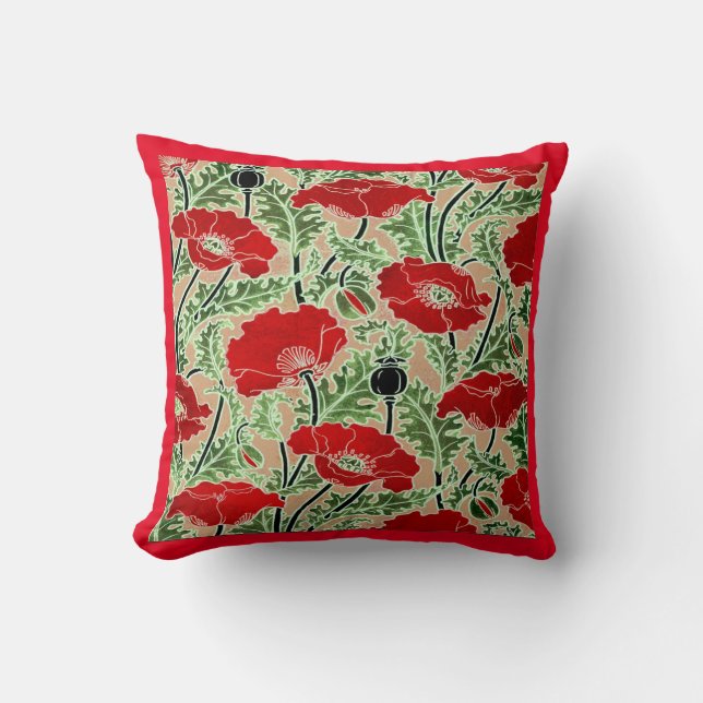 Coussin Poppy Red Art Nouveau (Recto)
