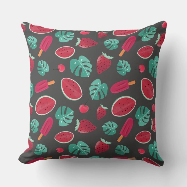 Coussin Popsicle, cerise, fraise et pastèque (Recto)