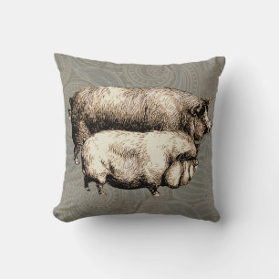 Coussin Porc de Ferme Vintage Antiquités de Bétail de Camp