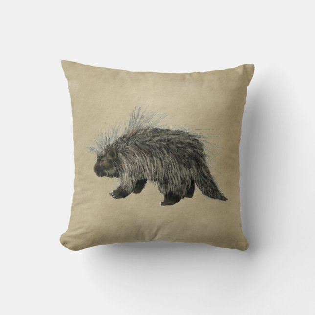 Coussin Porc-épic sur vieux papier (Recto)