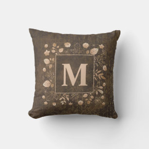 Coussin Porche à monogramme élégant de style marron or feu