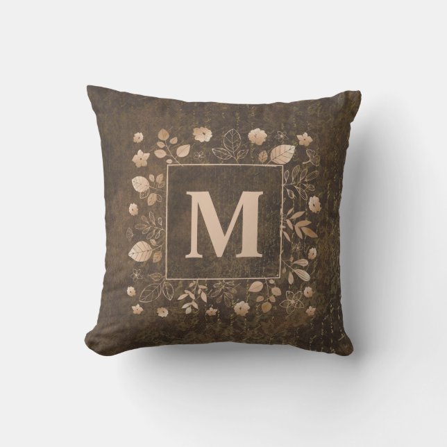 Coussin Porche à monogramme élégant de style marron or feu (Recto)