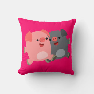 Coussin Porcs de caricature noirs et blancs mignons Lancer