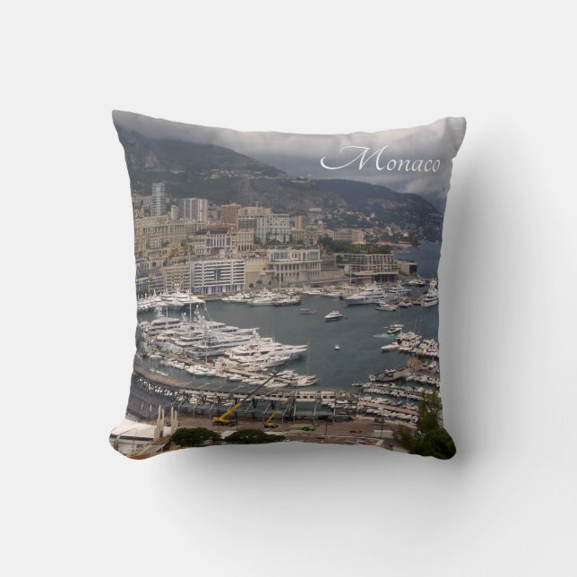 Coussin Port de Monaco avec paysage de yachts de luxe (Recto)
