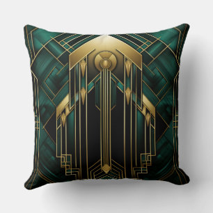Coussin Portail Art Déco - Émeraude et Dorure