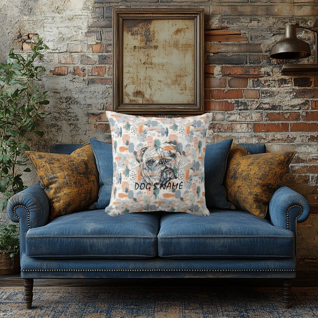 Coussin portatif Bulldog anglais personnalisé Abst (Créateur téléchargé)