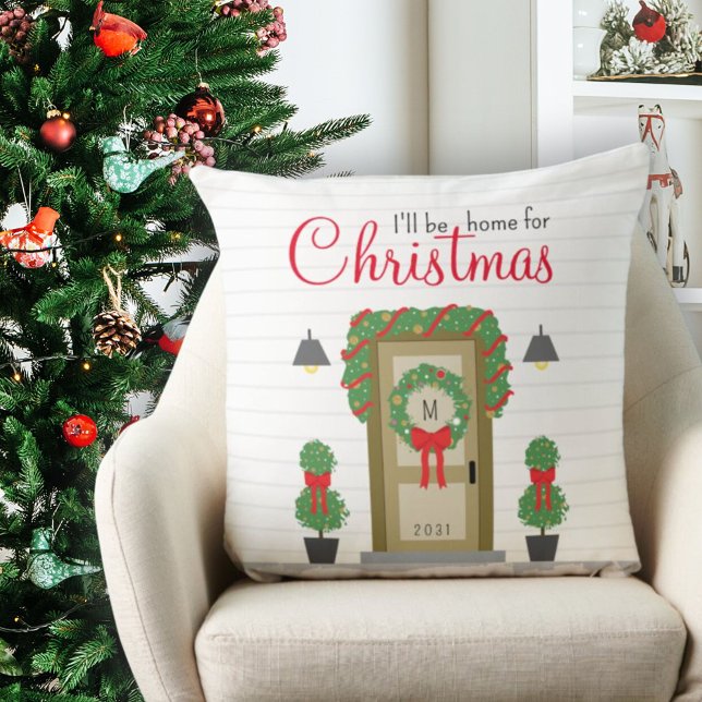Coussin Porte avant de Noël élégant Monogramme Décor (Christmas Front Door Stylish Monogram Decorative Throw Pillow)
