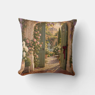 Coussin Porte de jardin verte de Paris aux glycines et ros