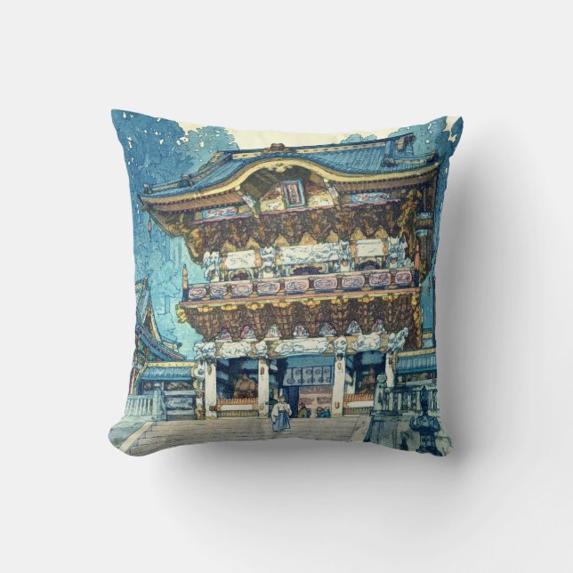 Coussin Porte de Yomeimon, Hiroshi Yoshida, coupe de bois (Recto)