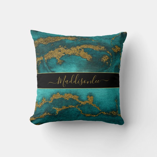 Coussin Porte en marbre doré turquoise Monogramme Nom Plag (Recto)