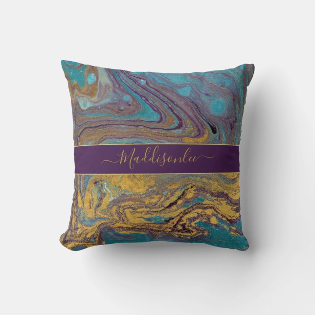 Coussin Porte en marbre violet Turquoise moderne Monogramm (Recto)