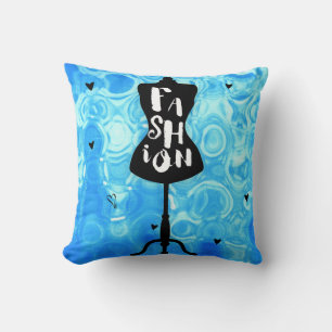 Coussin Porte-mannequin de mode bleu rétro vintage
