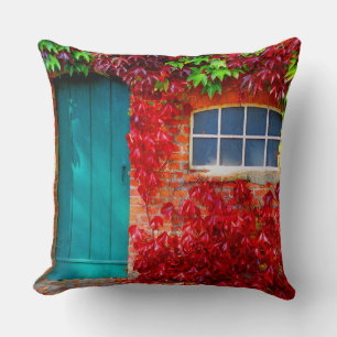 Coussin Porte Turquoise pittoresque avec feuilles d'automn