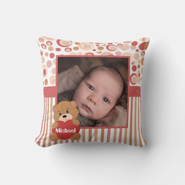 Coussin Portes d'ours en peluche et rayures cadre photo po (Recto)