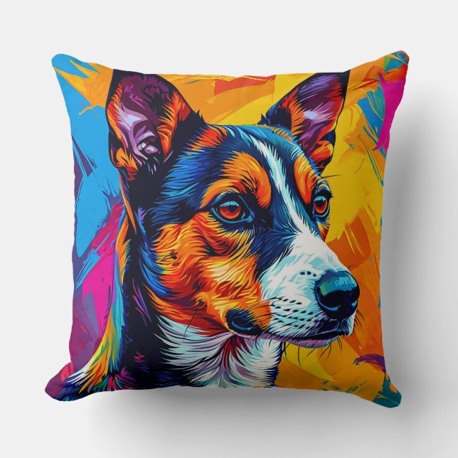 Coussin Portrait abstrait de chien Basenji (Recto)