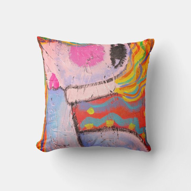 Coussin Portrait Abstrait funky d'une femme (Recto)