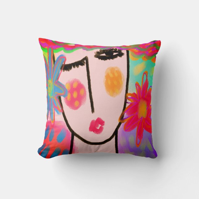 Coussin Portrait Abstrait funky d'une femme (Recto)