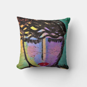 Coussin Portrait abstrait rêveur d'une femme