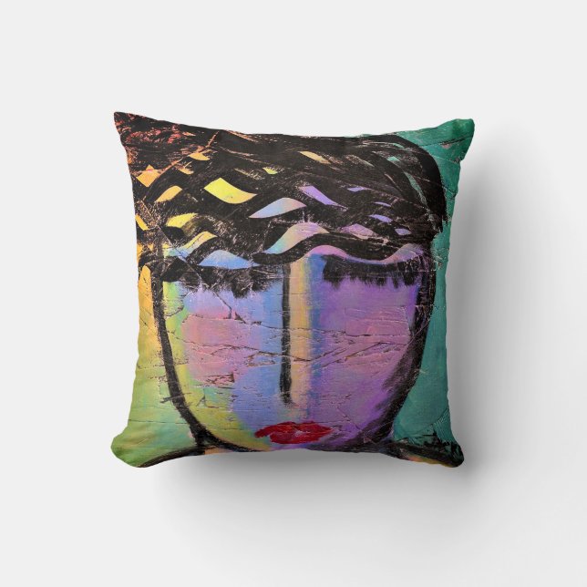 Coussin Portrait abstrait rêveur d'une femme (Recto)