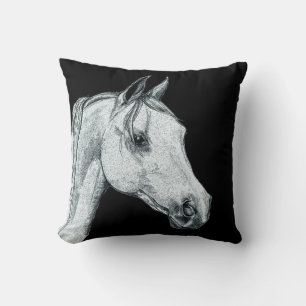 Coussin Portrait arabe de cheval sur noir