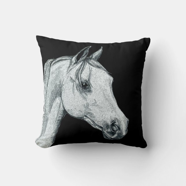 Coussin Portrait arabe de cheval sur noir (Recto)