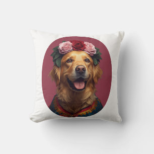 Coussin Portrait audacieux de retriever doré dans l'art po