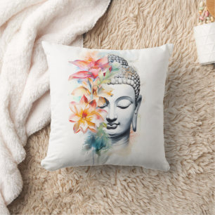 Coussin Portrait Bouddha Charcoal Watercolor Art