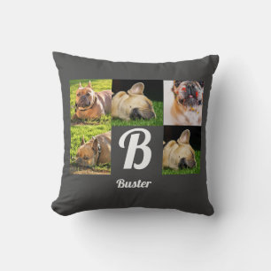 Coussin portrait chien animal photo collage monogramme sur