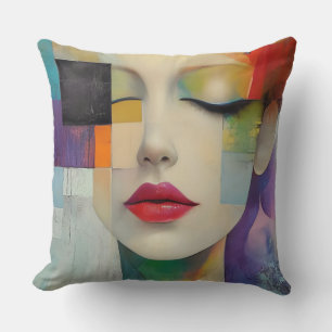 Coussin Portrait dans le surréalisme des blocs de couleurs