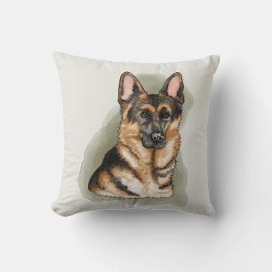 Coussin Portrait d'art de chien de berger allemand à l'aqu