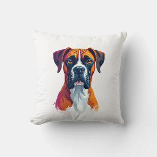 Coussin Portrait de Boxer Vintage Éclaboussure de Couleur